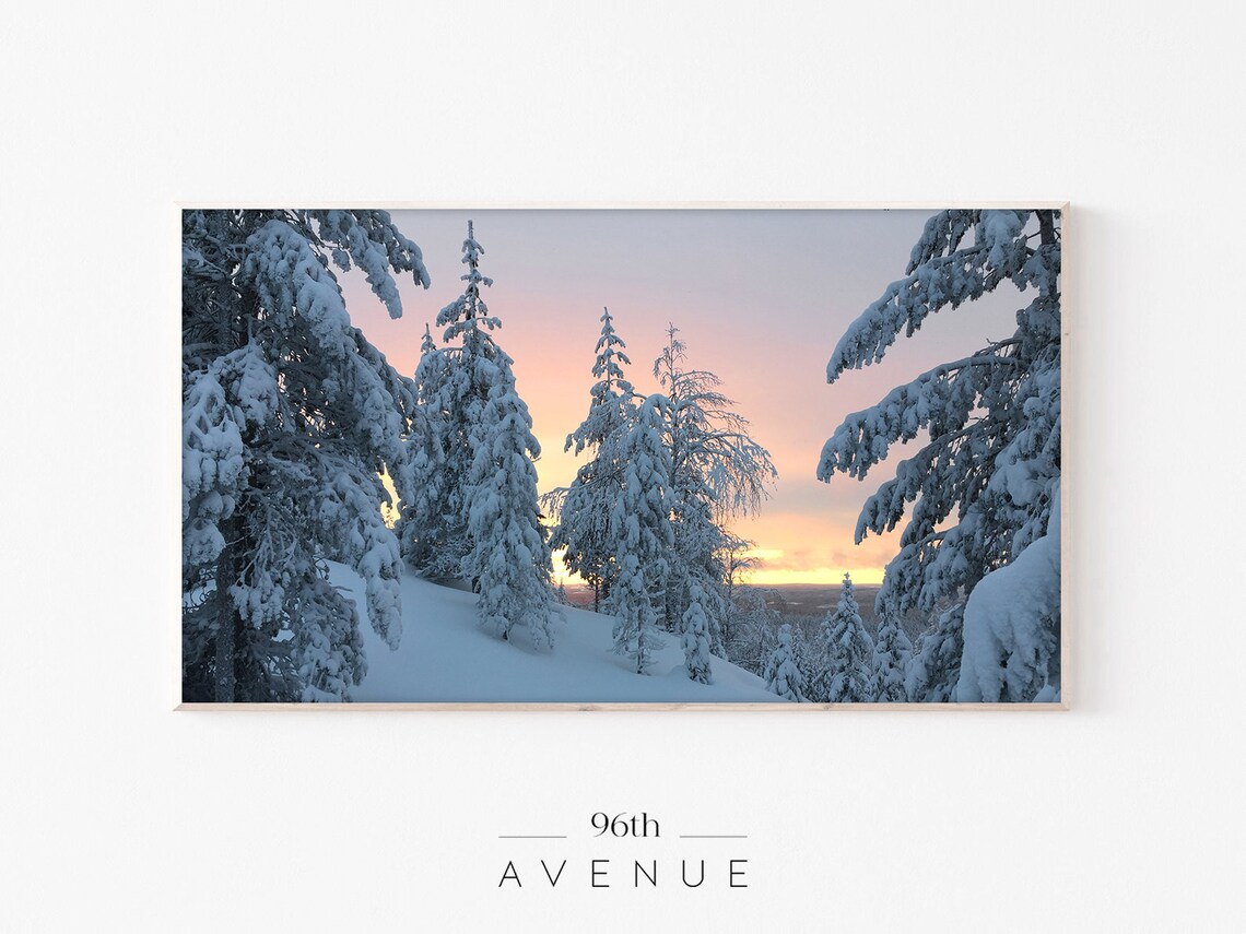 Winter Forest Sunset Art Print, Seasonal Decor