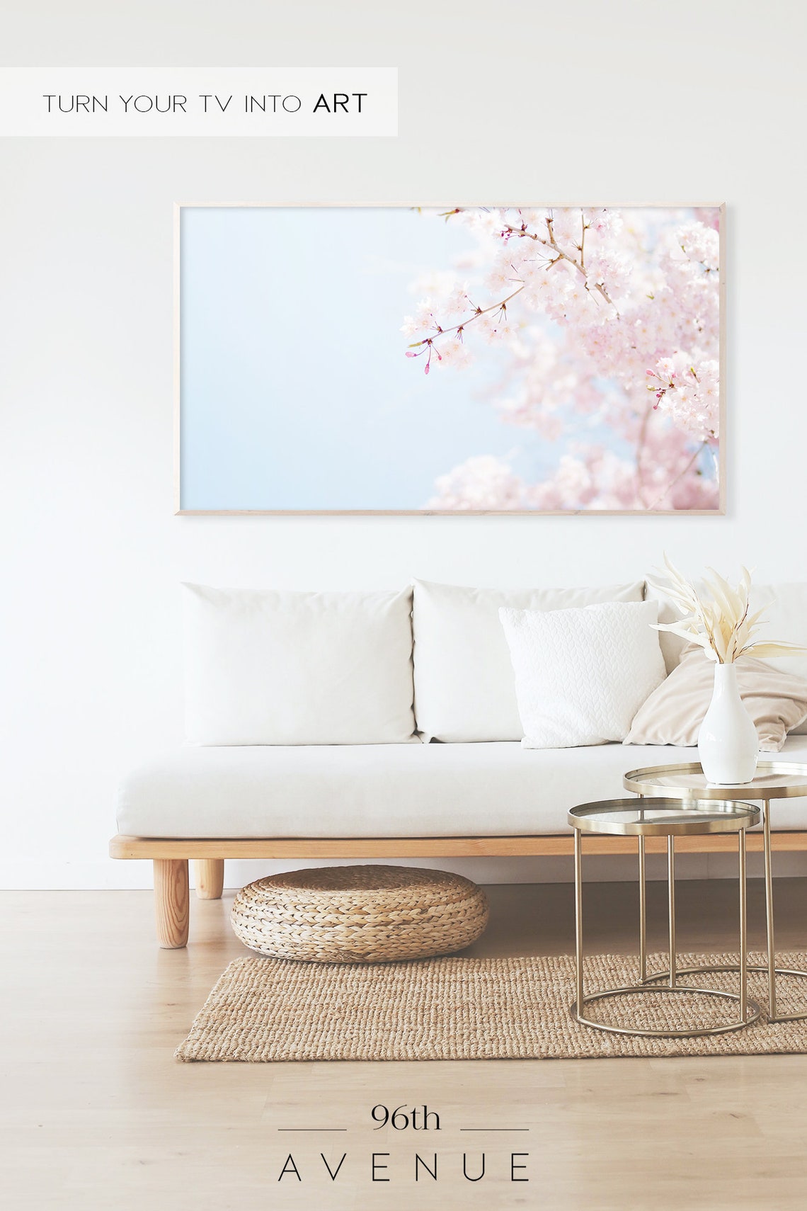 Pink Cherry Blossom Branch Against Pale Blue Spring Sky Photo Poster - Image 2