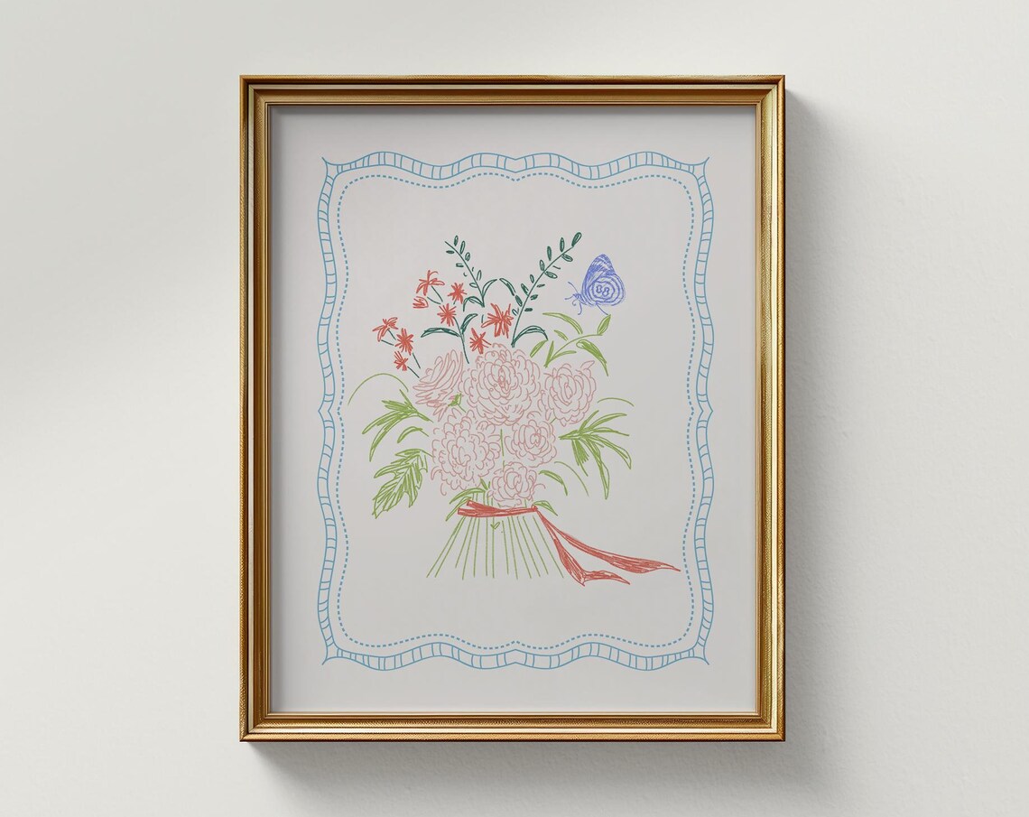 Sweet Doodle Bouquet Abstract Vintage Art Print - Image 2