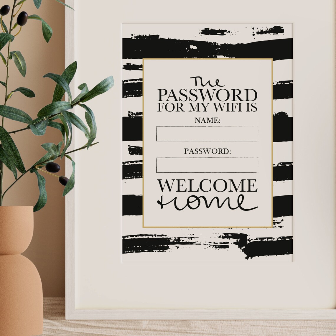 My Wifi Password Fill In Guest Sign Black White Stripe Poster - Image 3