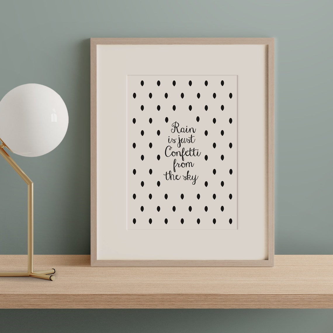 Rain Is Just Confetti from the Sky Black Polka Dot Quote Poster - Image 2
