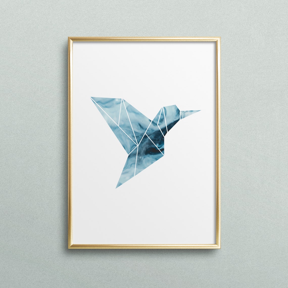Geometric Blue Marble Hummingbird Scandinavian Bird Art Poster