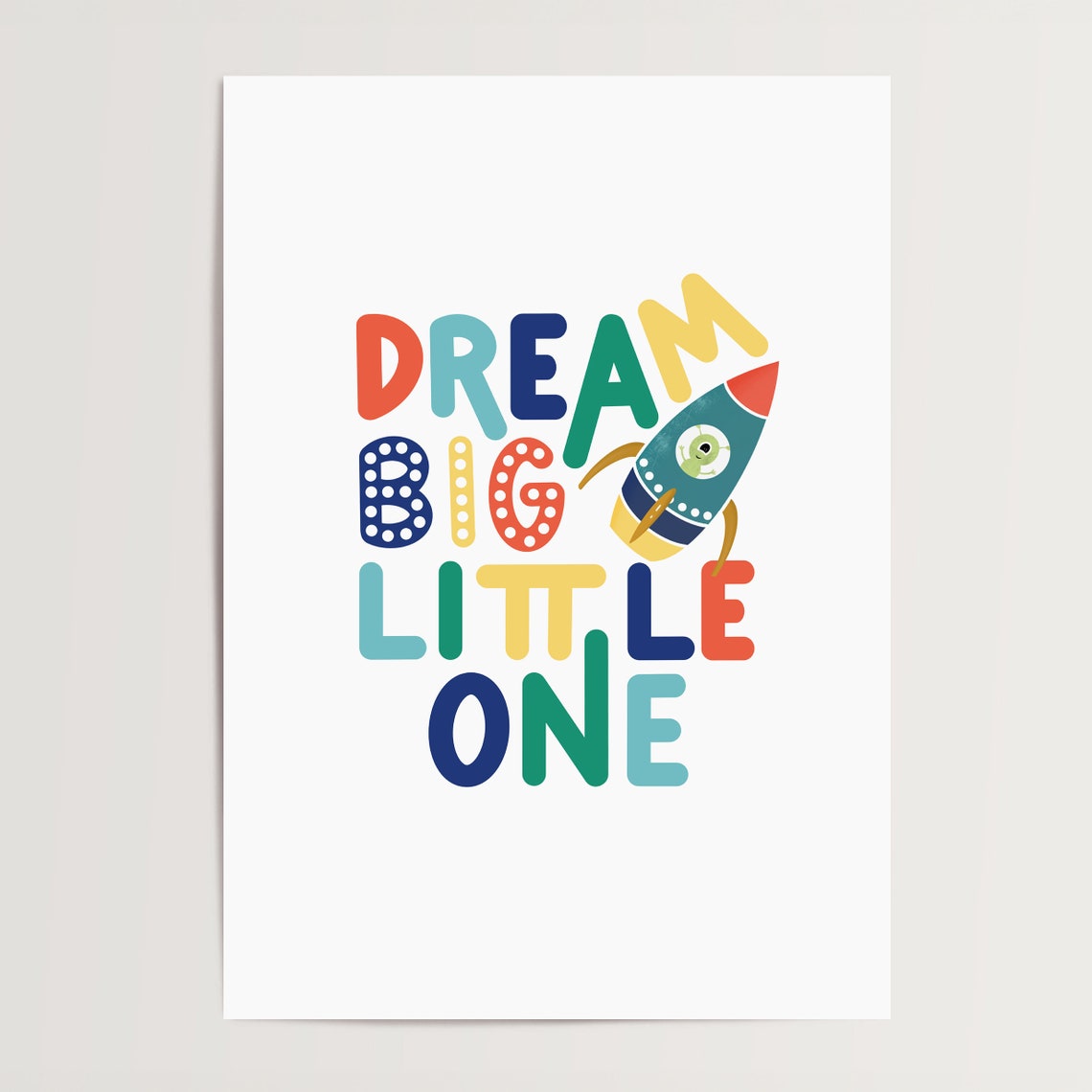 Dream Big Little One Rocket Space Kids Nursery Art Quote Poster - Image 4