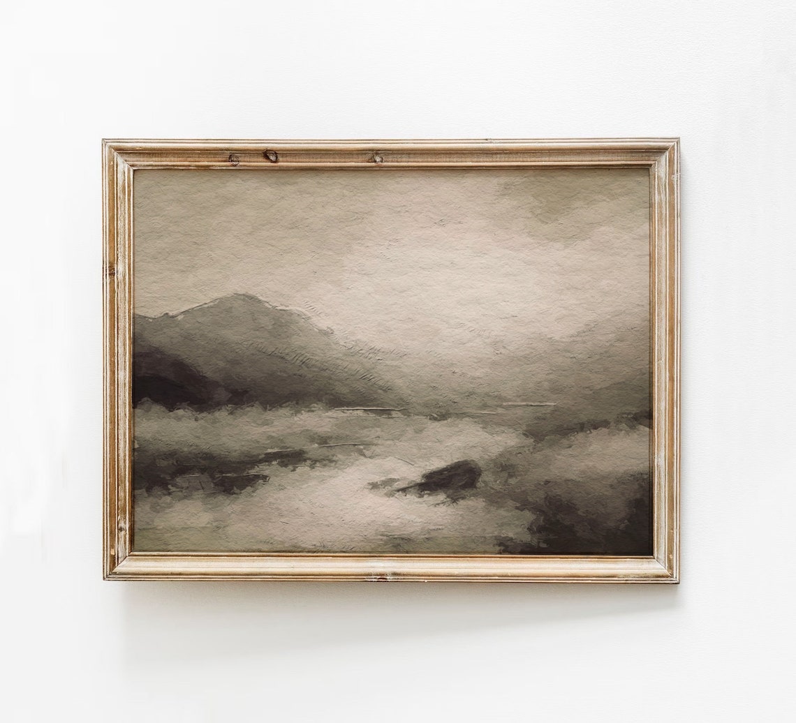 Misty Mountain Abstract Watercolor Neutral Minimalist Art Poster