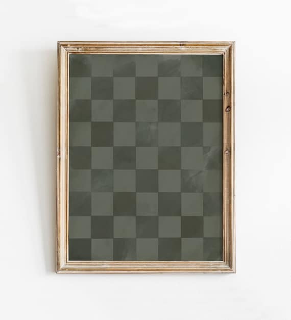 Dark Green Checkerboard Pattern Minimalist Geometric Art Poster