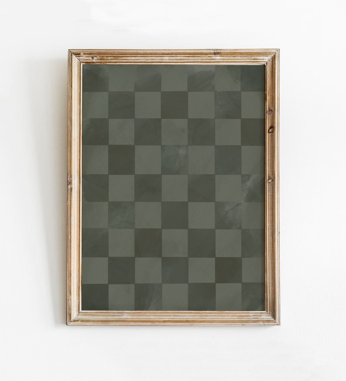 Dark Green Checkerboard Pattern Minimalist Geometric Art Poster