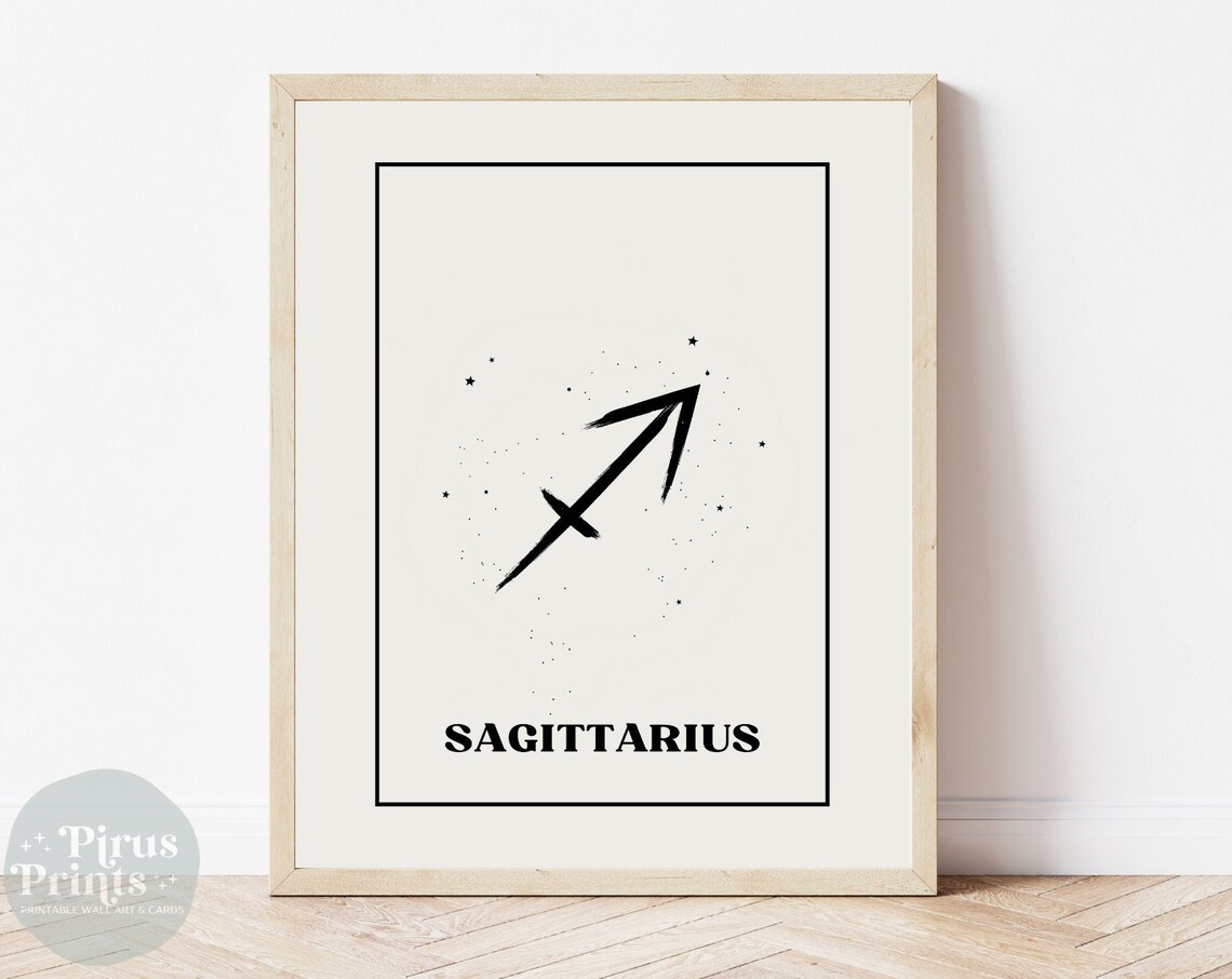 Sagittarius Zodiac Sign Minimal Black White Starry Wall Art Gift
