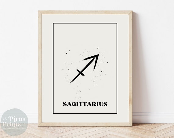 Sagittarius Zodiac Print Astrology Wall Art Minimal Black White Zodiac Print Gift For Sagittarius Instant