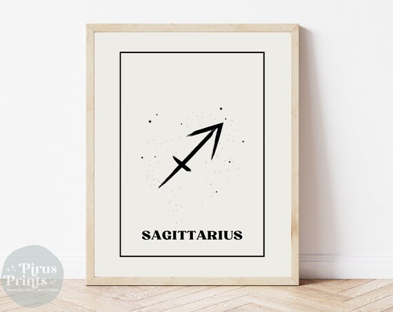 Sagittarius Zodiac Sign Minimal Black White Starry Wall Art Gift