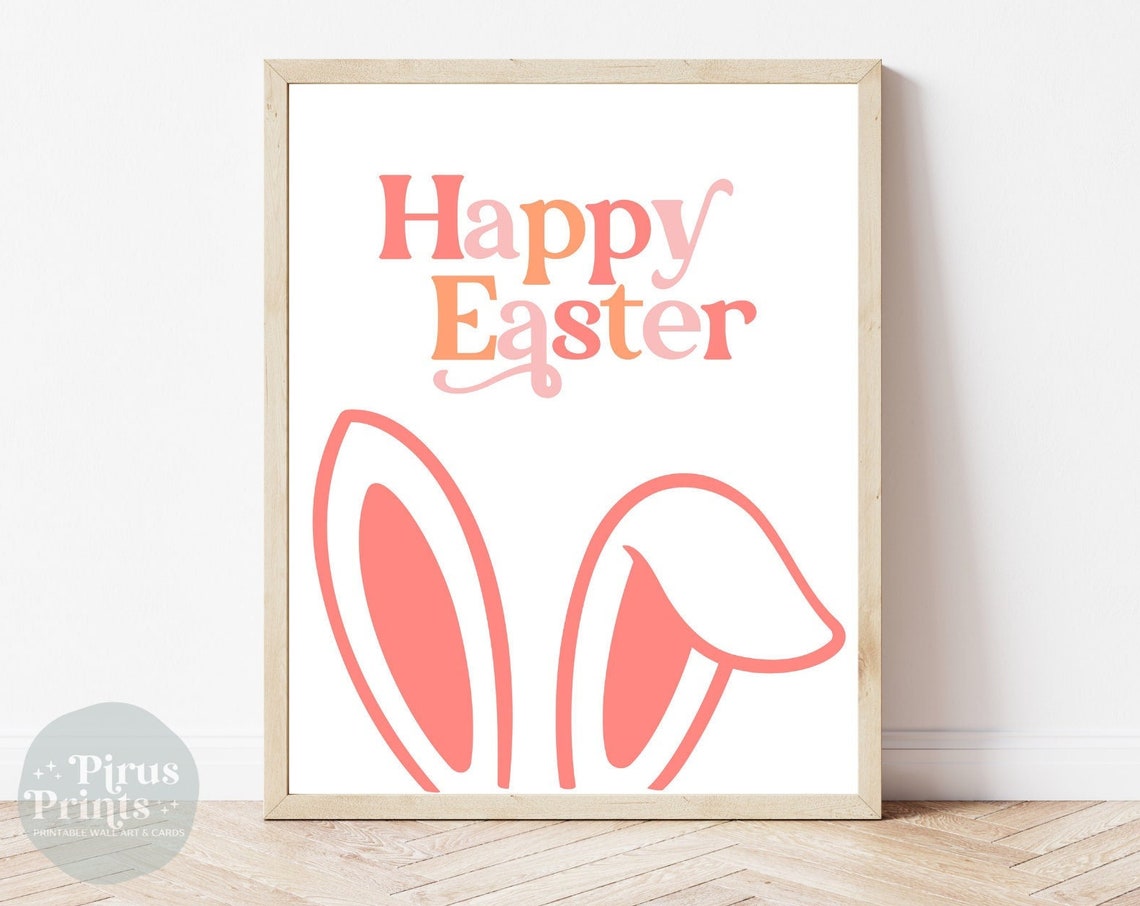 Happy Easter Bunny Ears Wall Art Print