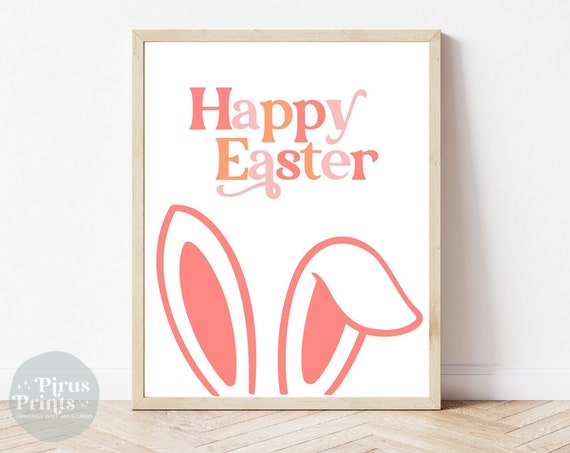 Happy Easter Bunny Ears Wall Art Print