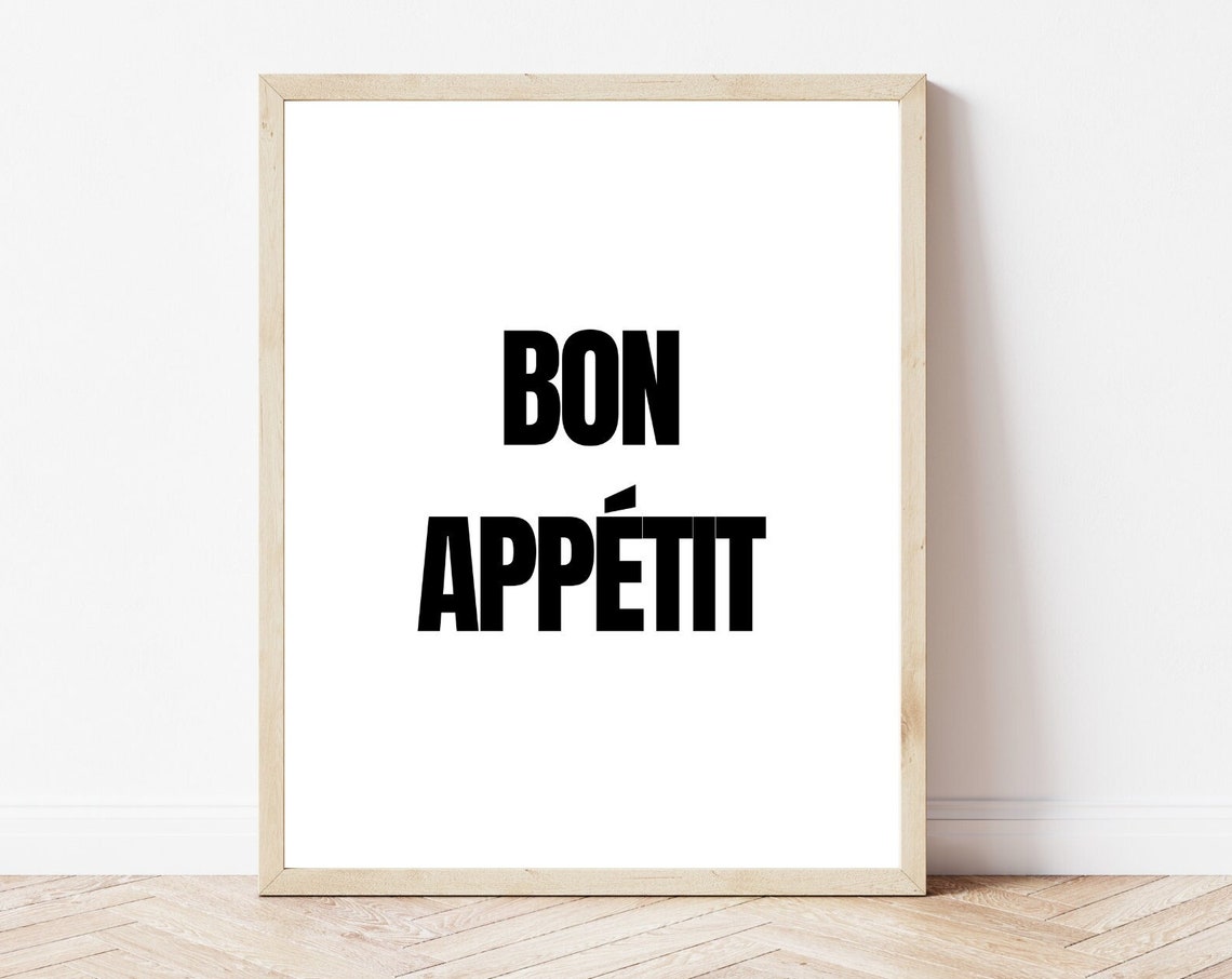 Bon Appetit Bold Graphic Black White Modern Kitchen Wall Art