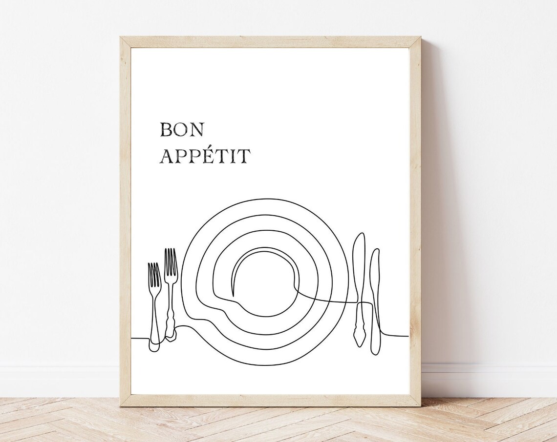 Bon Appetit Line Art, Kitchen Dining Room Decor