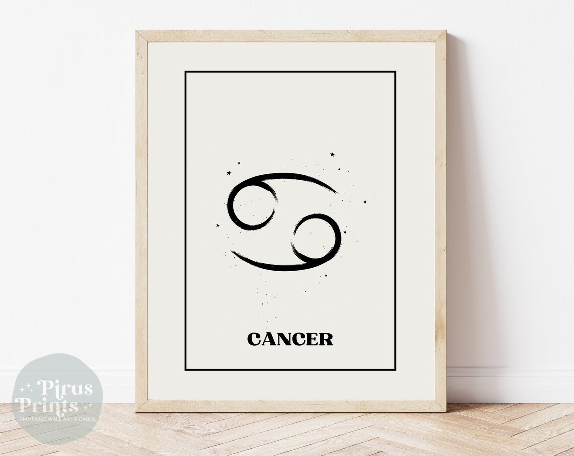Crab Cancer Zodiac Sign Minimal Black White Starry Wall Art Gift