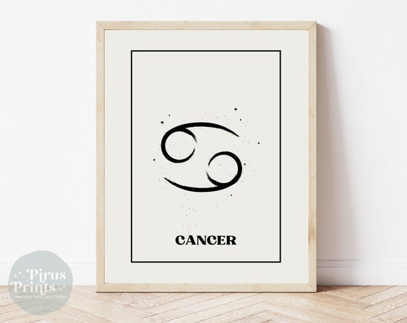 Cancer Zodiac Print Astrology Wall Art Minimal Black White Zodiac Print Gift For Cancer Sign Instant