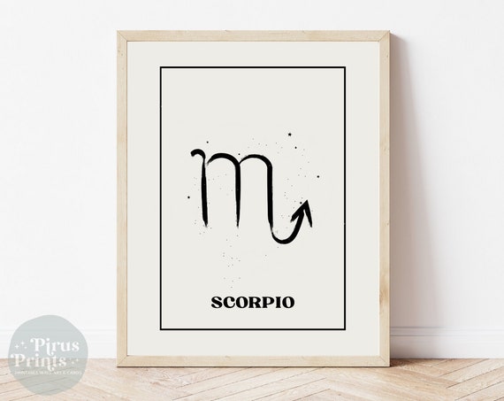 Scorpio Zodiac Print Astrology Wall Art Minimal Black White Zodiac Print Gift For Scorpios Instant