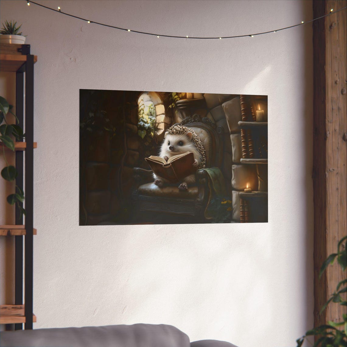 Cute Hedgehog Reading In A Vintage Library Cozy Book Lover Poster - Image 2