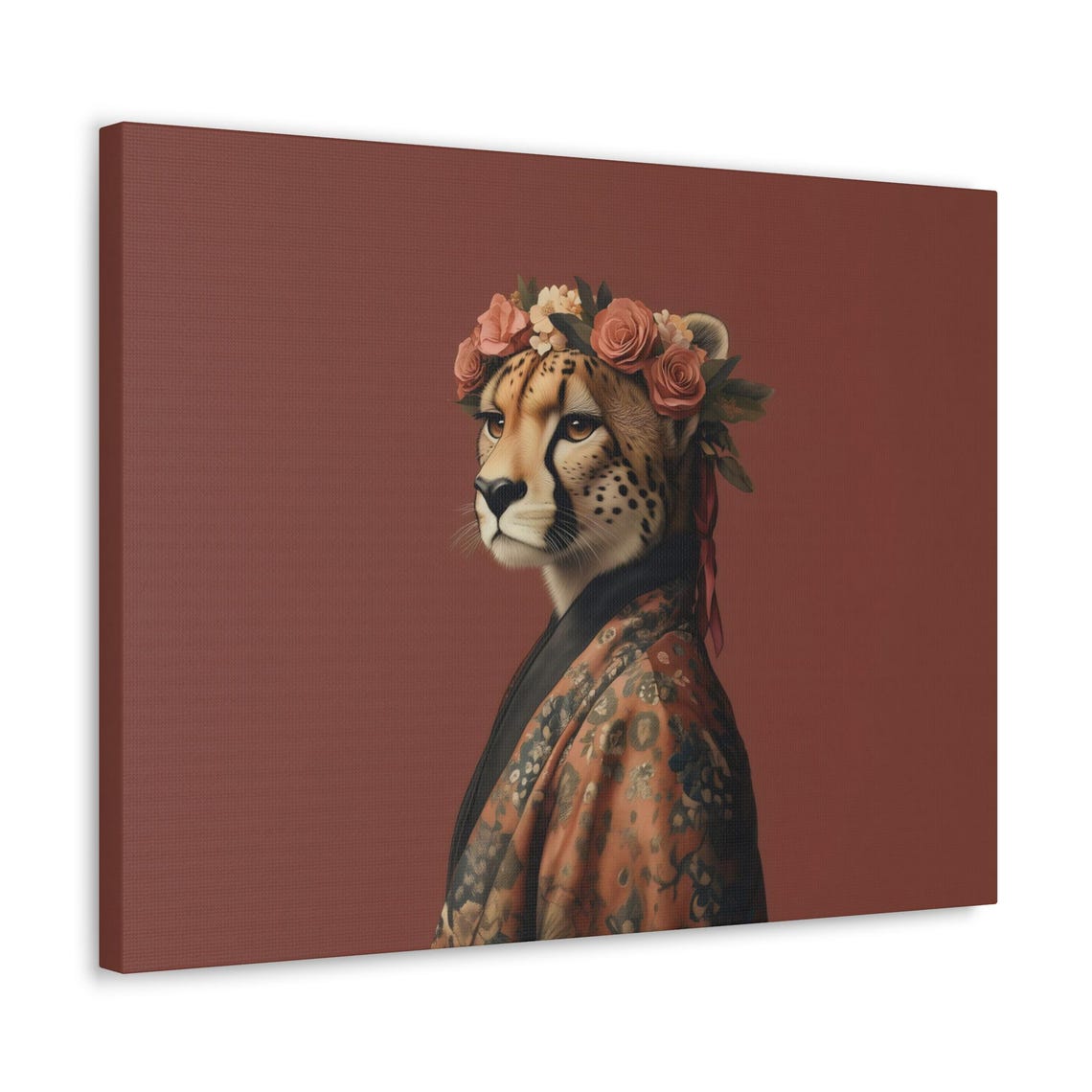 Cheetah Floral Kimono Rose Crown Maximalist Wildlife Art Poster - Image 2