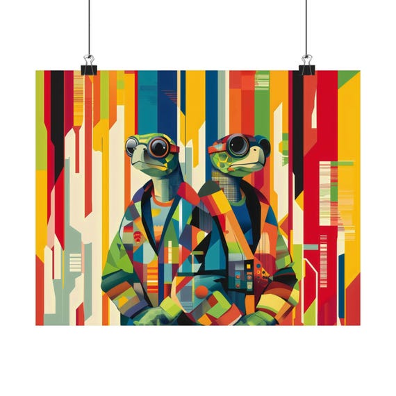 Hip Turtles Geometric Poster Print Landscape Modern Painting Bright Calm Relaxing Wall Print Airbnb Art Wall Decor