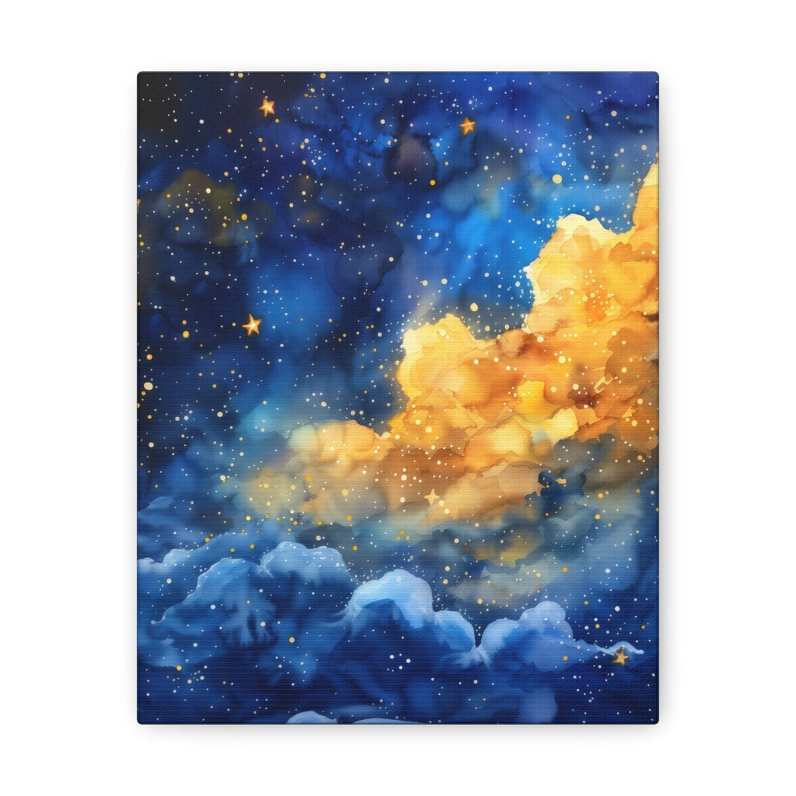 Beautiful Starry Night Sky With Glowing Blue And Gold Clouds Print - Image 3