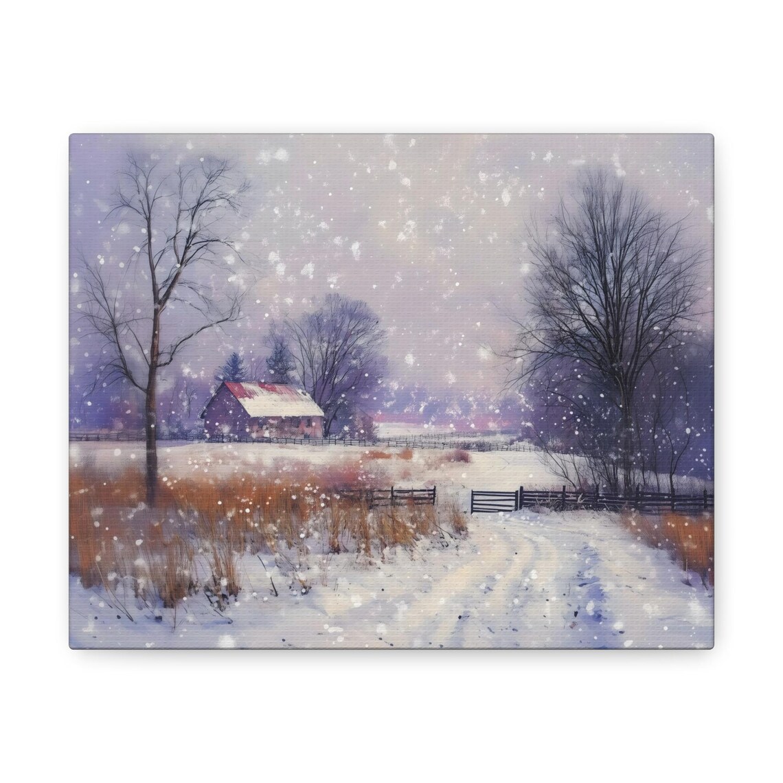 Winter Snowstorm Over Farm Barn With Fences And Bare Trees In Snow Poster - Image 3