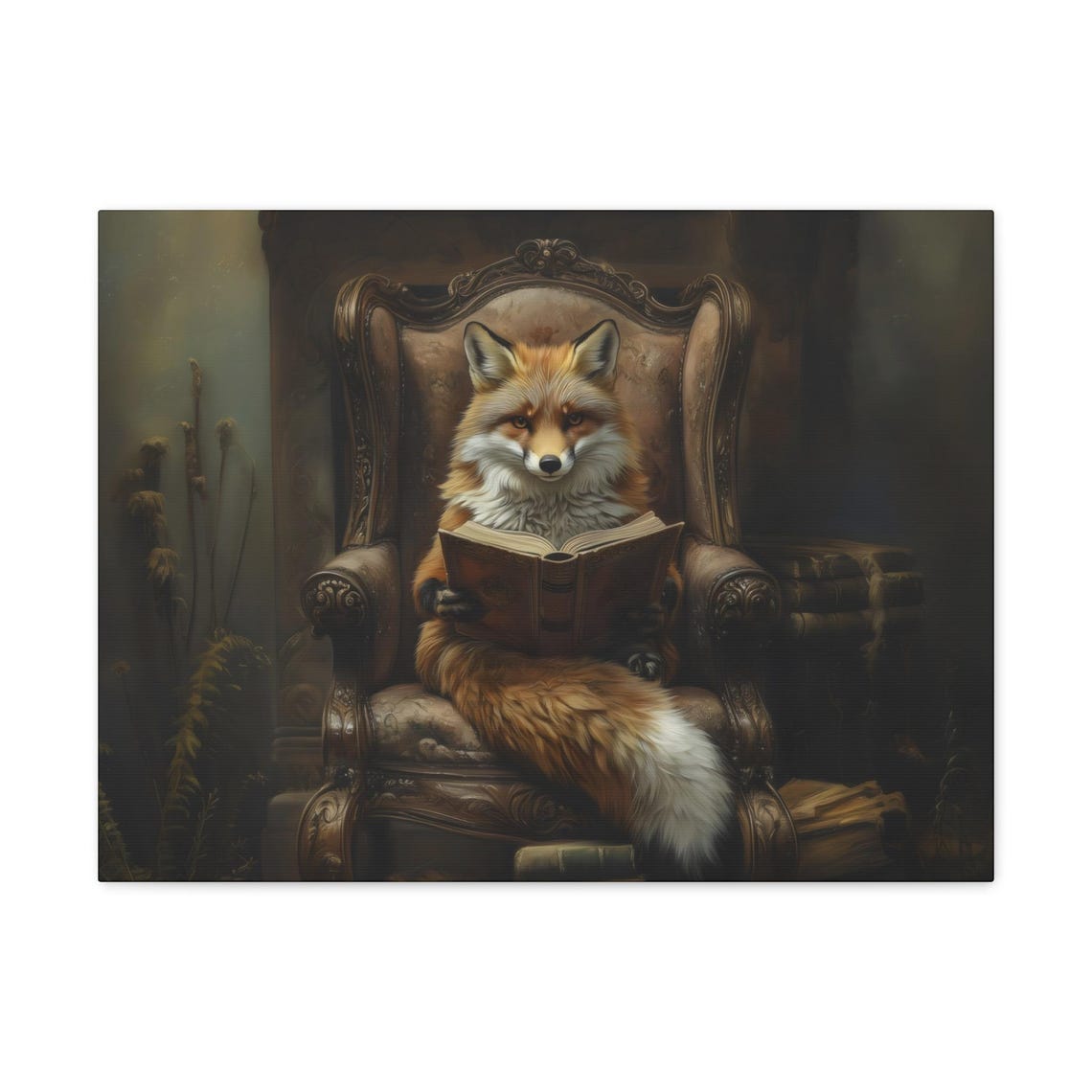 Clever Fox Reading Book Victorian Armchair Elegant Animal Poster - Image 2