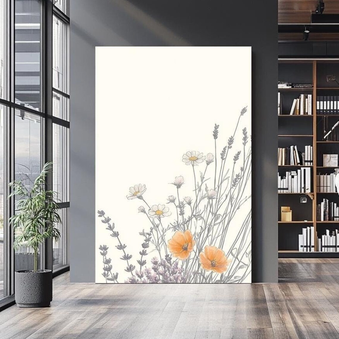 Minimalist Wildflower Botanical Sketch Poppy Daisy Lavender Art Poster