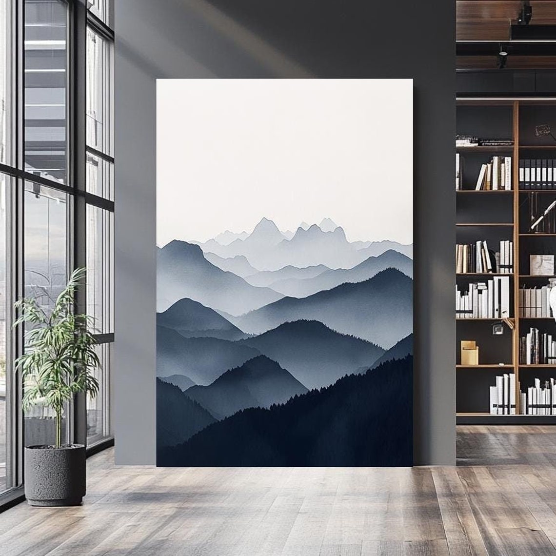 Misty Blue Layered Mountain Ranges Soft Ombre Landscape Wall Art