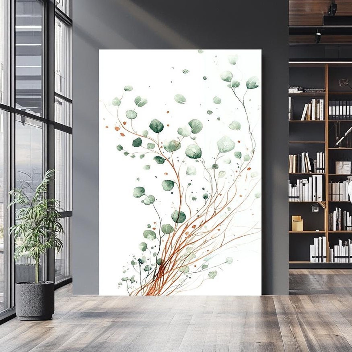 Delicate Eucalyptus Branch Watercolor Sage Green Leaf Botanical Poster