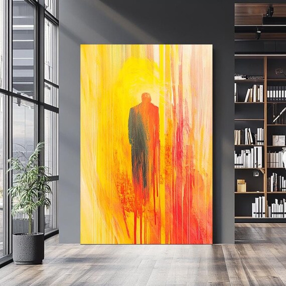 Abstract Jesus Silhouette Golden Red Spiritual Glow Christian Wall Art