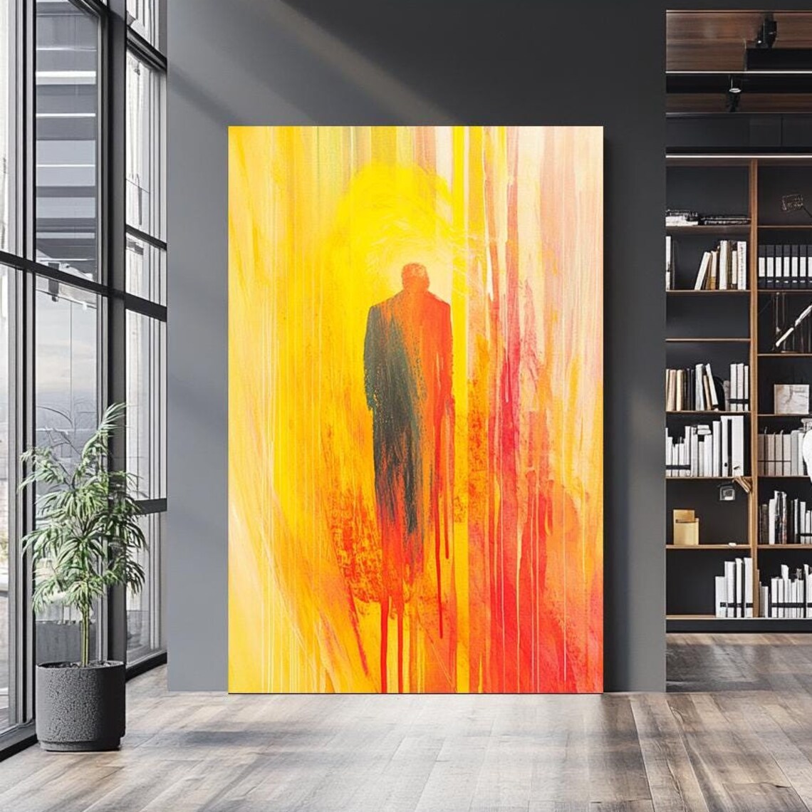 Abstract Jesus Silhouette Golden Red Spiritual Glow Christian Wall Art