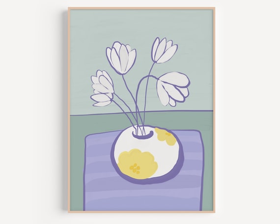 White Blossom Branch Purple Patterned Vase Still Life Poster
