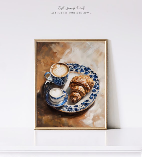 Bakery Food Art Print Wall Art Kitchen Decor Croissant Coffee Poster Trendy Foodie Art Latte Instant