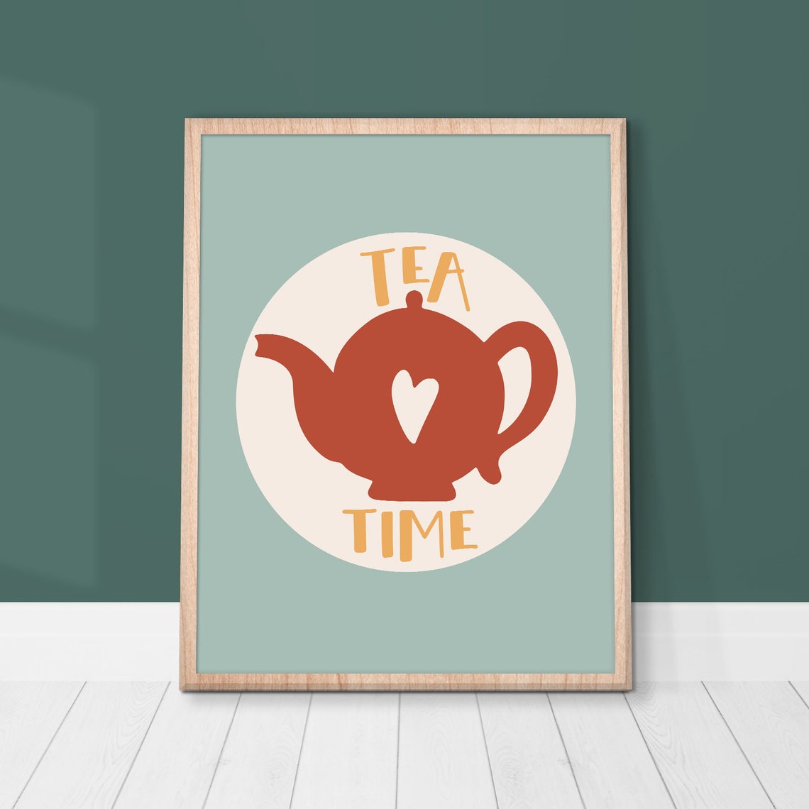 Tea Time Modern Boho Print Red Tea Kettle Wall Art Kitchen Art Cute Modern Print Gift For Tea Lover Instant - Image 2