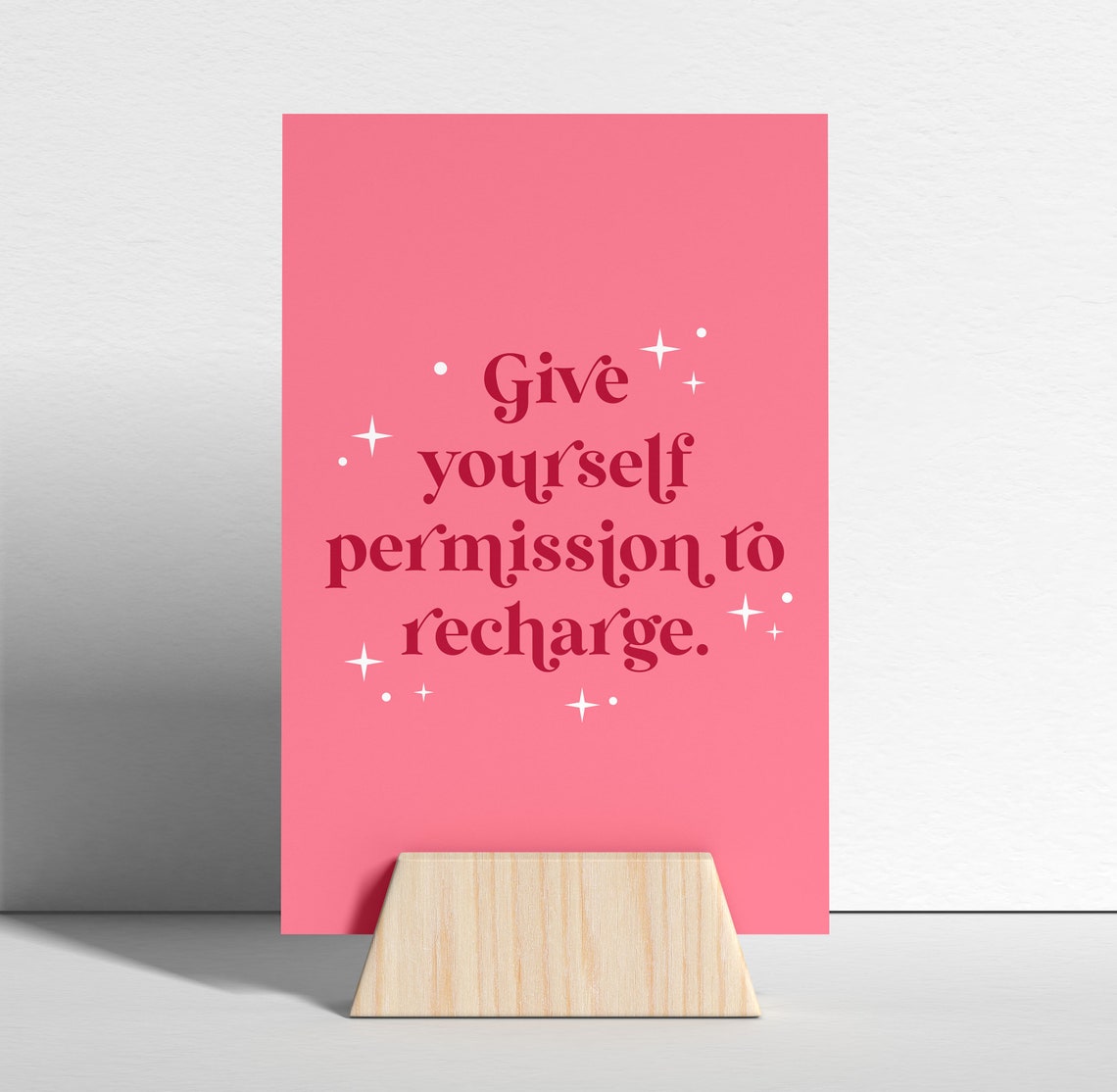 Give Yourself Permission To Recharge Pink Self Care Quote Poster - Image 2