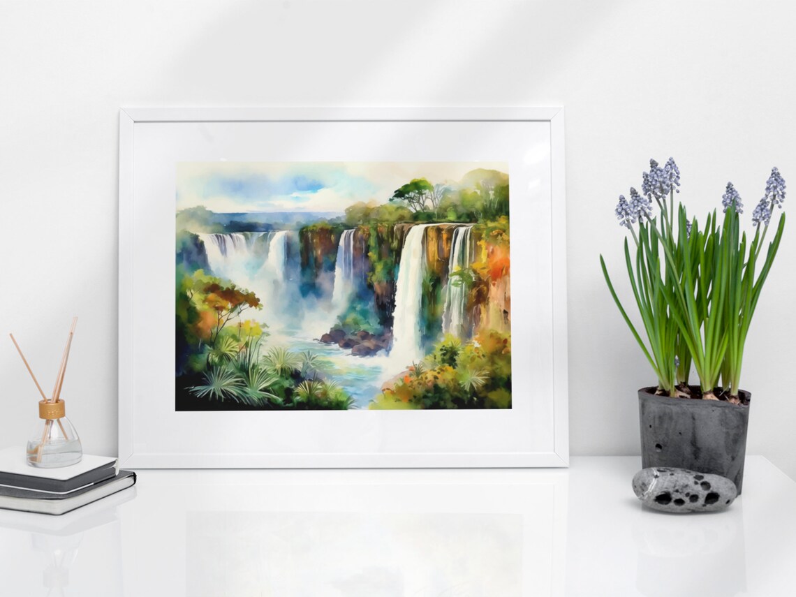 Iguazu Falls Watercolor Art Print, Argentina Travel Poster