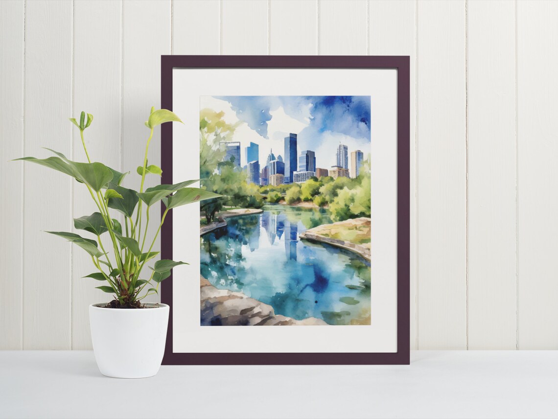 Barton Springs Watercolor Art Print, Austin Travel Poster