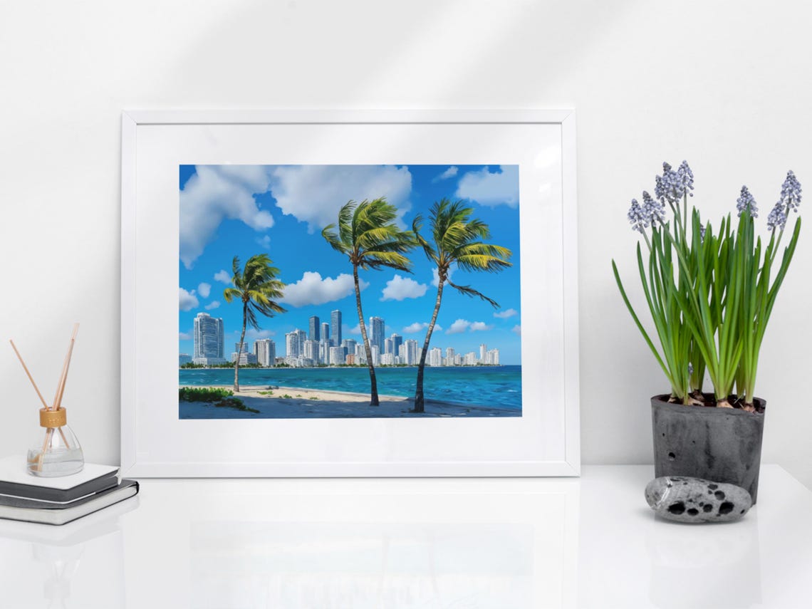 Miami Watercolor Art Print Beach Coastal Wall Florida Fine South Skyline