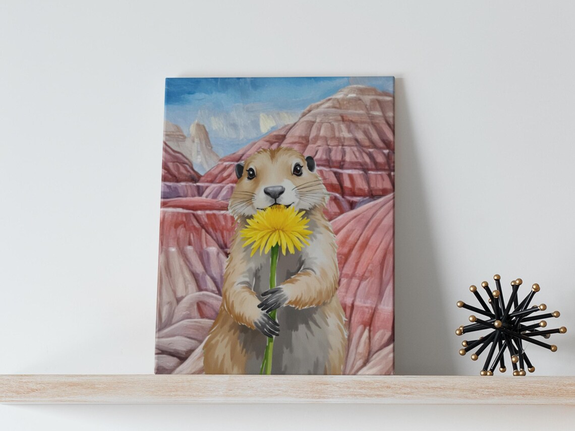 Prairie Dog With Dandelion Badlands National Park Art Poster