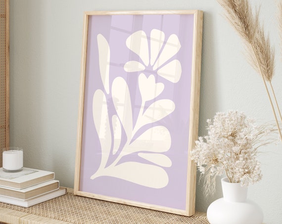 Lilac Abstract Botanical Flowers, Danish Pastel Art Print
