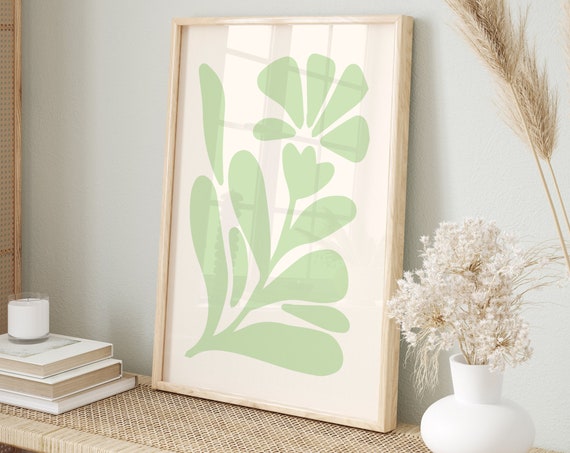 Green Pastel Botanical Flowers, Danish Pastel Art Print