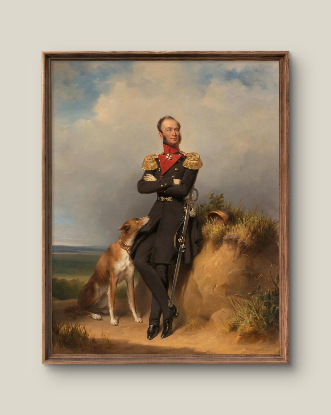 Vintage Military Officer Portrait With Hunting Dog Classic Poster