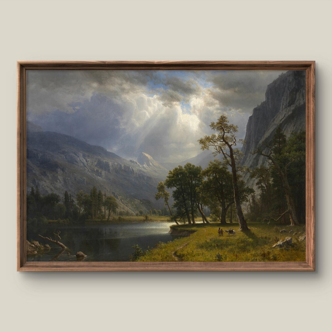 Dramatic Mountain Valley Lake Antique Landscape Oil Painting Poster