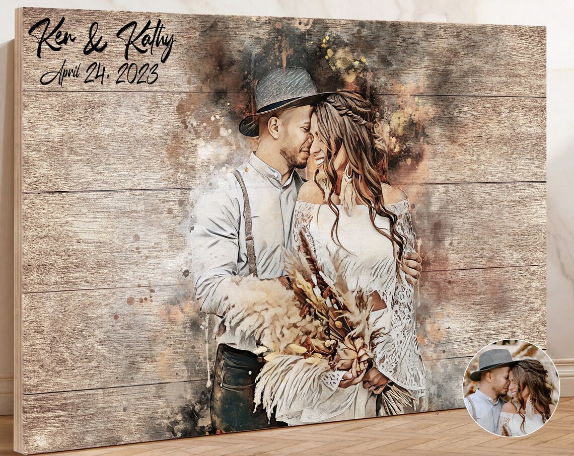 Ken and Kathy April 24 2023 Watercolor Couple Portrait Poster