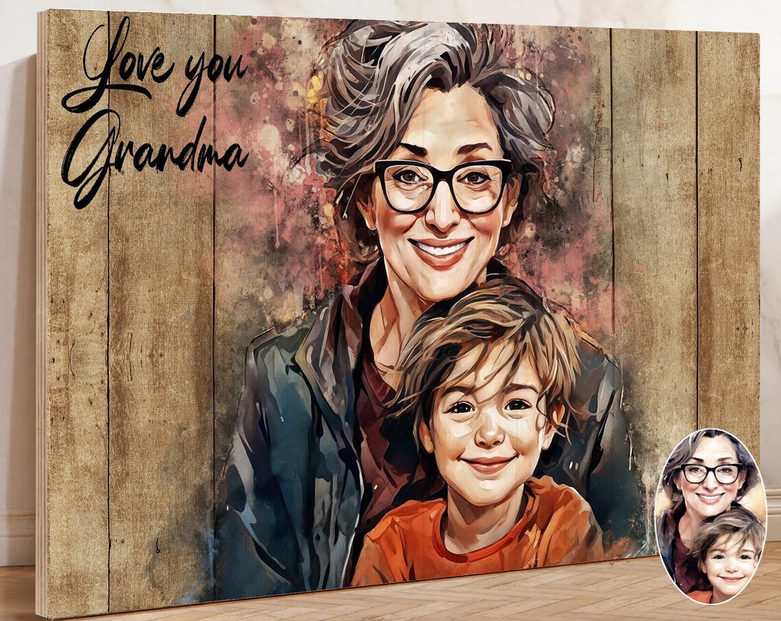 Grandmother and Grandson Love You Grandma Photo Insert Wood Poster