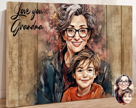 Mothers Day Gift For Grandma Gift Family Portrait Granmother From Grandkid Sign Personalized Gift For Mom Custom Portrait Wooden Wall Decor