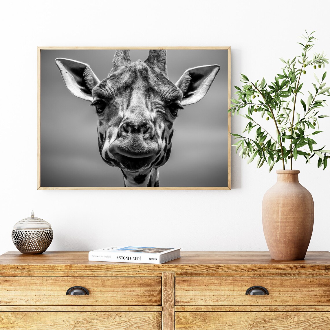 Giraffe Face Close Up Black White Safari Photo Funny Animal Poster - Image 2