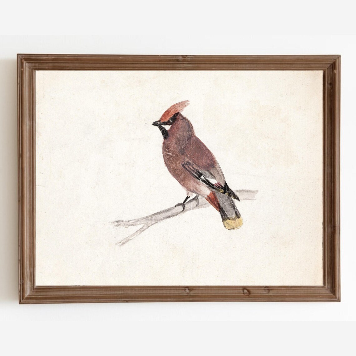 Vintage Bird Painting, Rustic Winter Wall Art