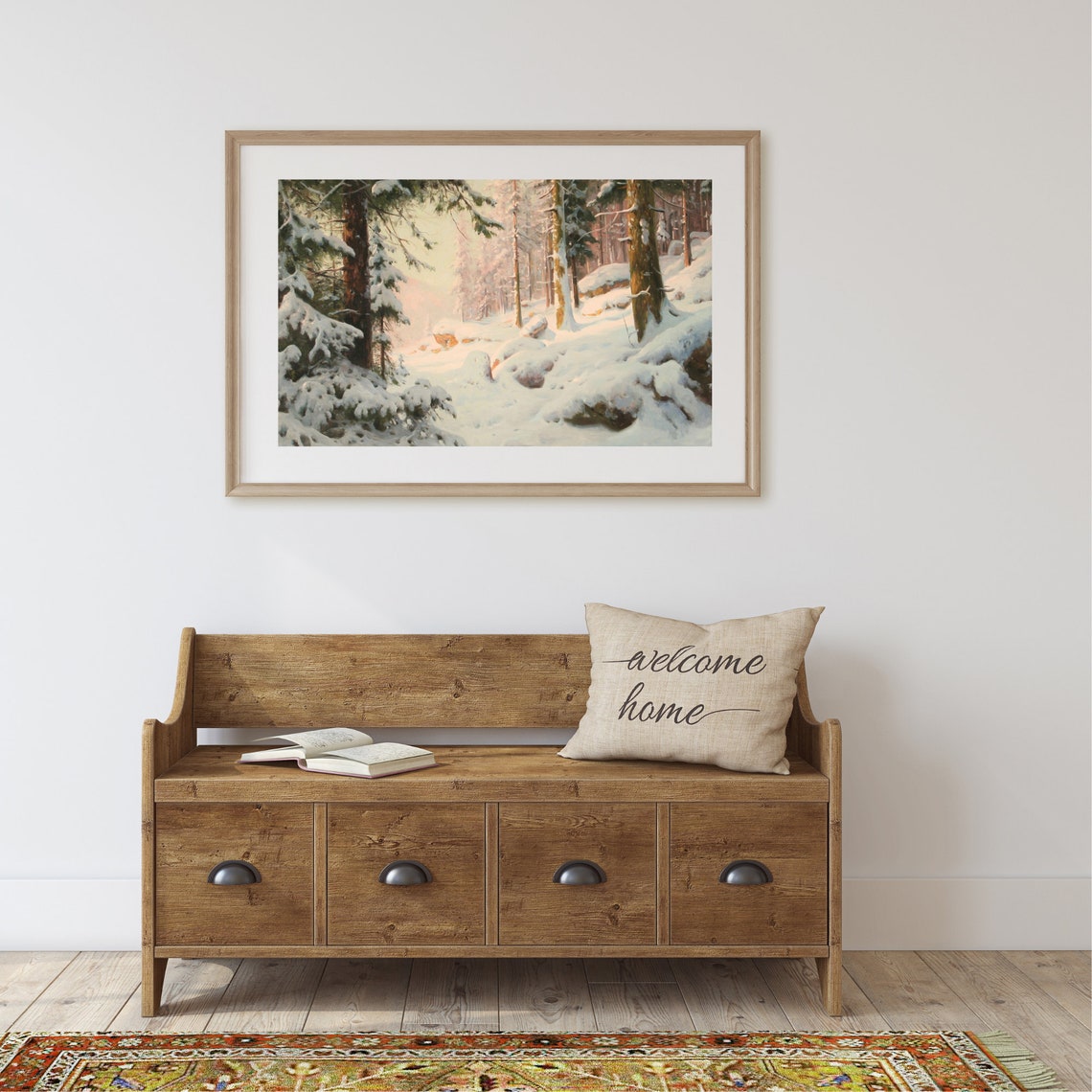 Snowy Tree Vintage Winter Landscape Art Print - Image 2