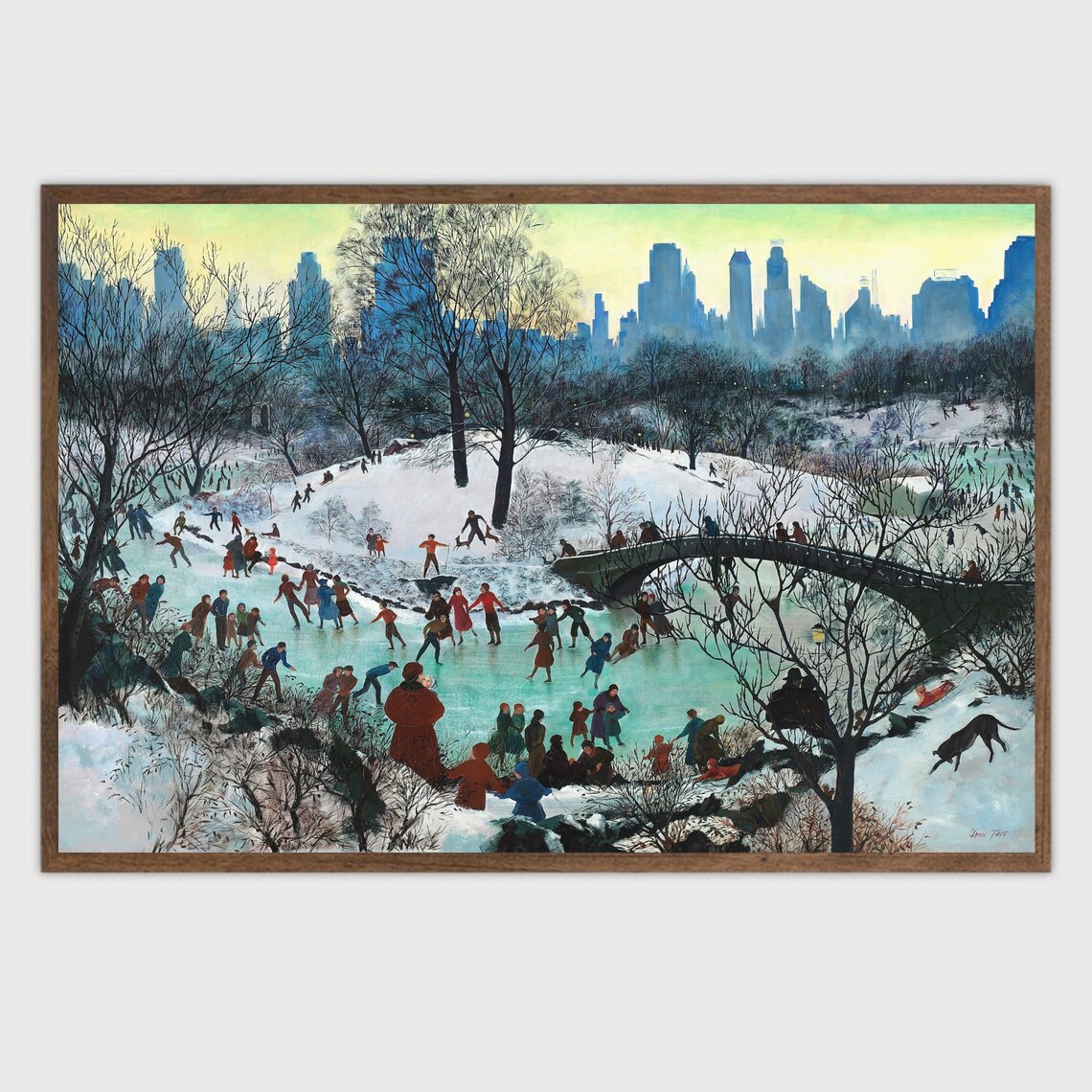 Vintage Ice Skating in Central Park, Christmas Art Print - Image 2